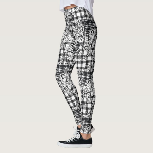 Leggings Classic noir et blanc Ornements Houndstooth (Gauche)