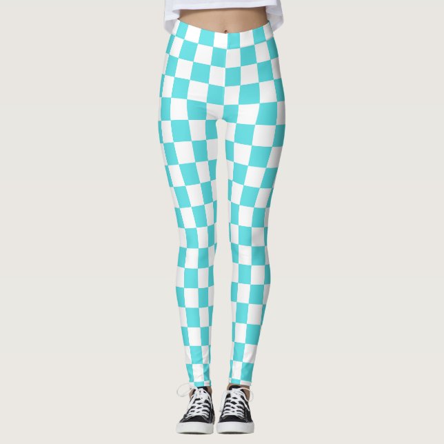 Leggings Classic visual turquoise blue checkerboard  (Devant)
