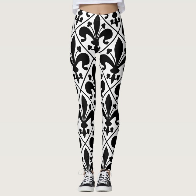 Leggings Classique noir et blanc de Fleur de Lis French (Devant)
