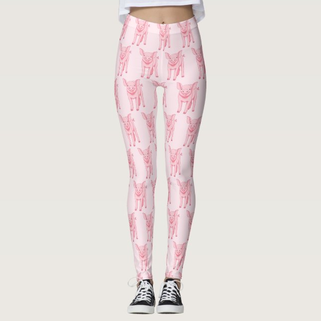 Leggings Cochon rose pâle (Devant)