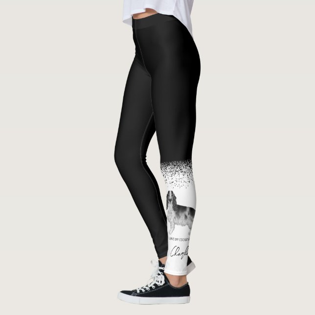 Leggings Cocker Spaniel En Noir Et Blanc & Texte Personnali (Gauche)