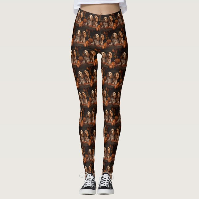 Leggings Cocker Spaniel Puppy Automne Citrouille de plaisir (Devant)