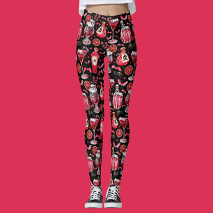Leggings Cocktails et potions d'Halloween rouge et noir