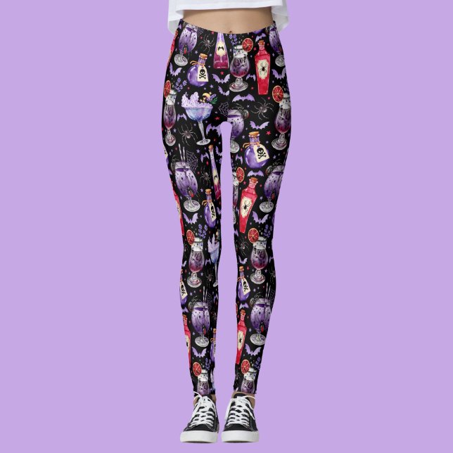 Leggings Cocktails et potions d'Halloween violet rouge (Purple and Red Halloween Cocktails and Potions Leggings)
