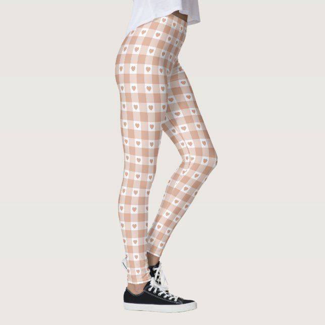 Leggings Cœur à carreaux pêche Gingham couleur rétro (Droite)