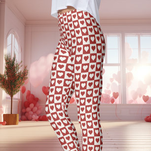 Leggings Cœur de la Saint-Valentin à carreaux rouges et ros