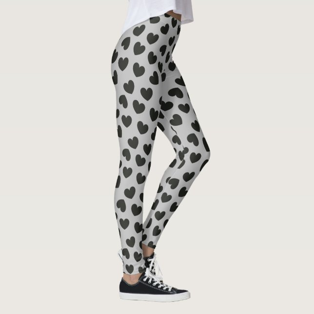 Leggings Coeur noir et arrière - plan gris (personnaliser) (Droite)