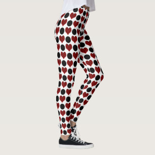 Leggings Cœurs à pois rouges et motif à cercles noirs