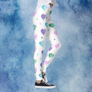 Leggings Coeurs Aquarelle Motif rose bleu pourpre vert