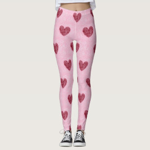 Leggings Coeurs Coeurs Rouges Sur Rose Faux Fuzzy Design