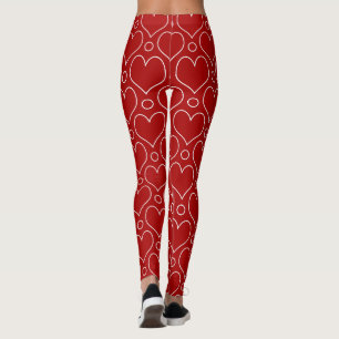 Leggings Coeurs d'amour et motif Pois en rouge et blanc