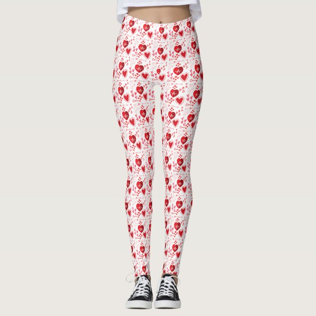Leggings Coeurs d'amour rouge et flèche (Devant)