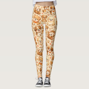 Leggings Cœurs de chiots mignons motif aquarelle (2)