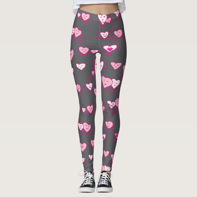 Leggings Coeurs de danse rose gris Couples de LOving Valent (Devant)