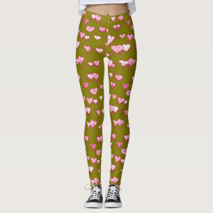 Leggings Coeurs de danse rose verte Couples de LOving Valen