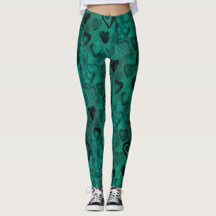 Leggings Coeurs de grunge de griffonnage de turquoise