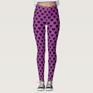 Leggings Coeurs de polka noir sur violet