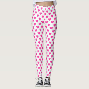 Leggings Coeurs de polka rose Fuchsia sur blanc