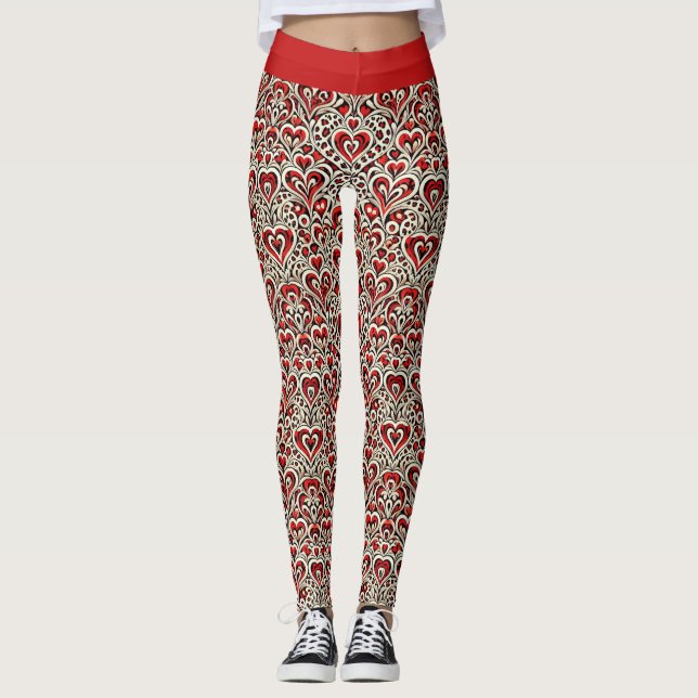 Leggings Cœurs Douceurs Rouges  (Devant)