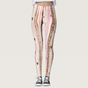 Leggings Coeurs Empreintes de léopard Brown roses rayures