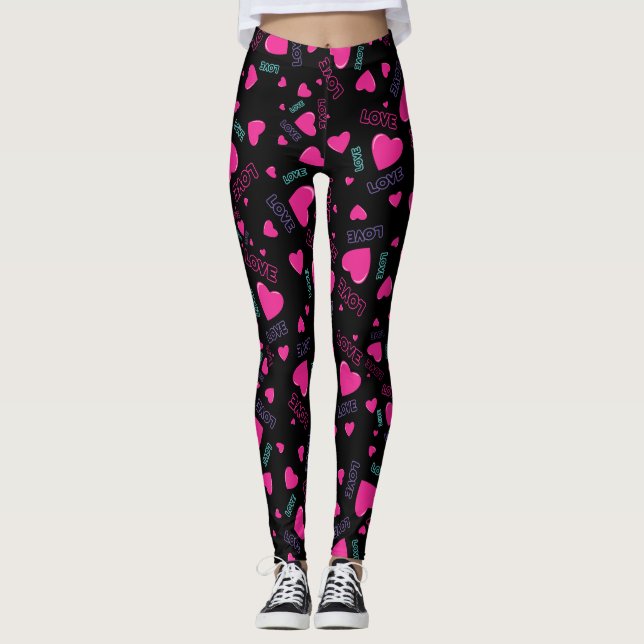 Leggings Coeurs et amour roses mignons - design romantique (Devant)