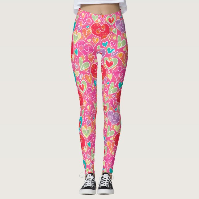 Leggings Coeurs et fleurs de Saint-Valentin (Devant)