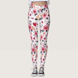 Leggings Coeurs Et Roses Roses