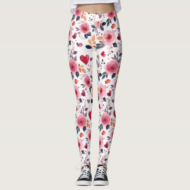 Leggings Coeurs Et Roses Roses (Devant)