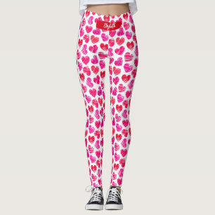 Leggings Coeurs griffés rouges et roses modernes Valentine 