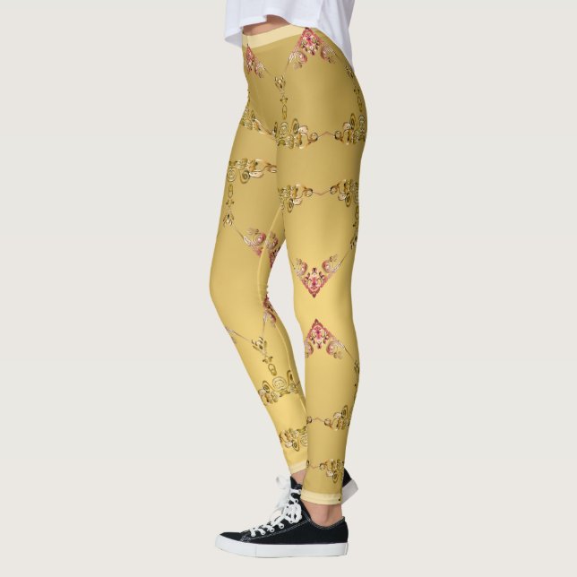 Leggings Coeurs ornés sur l'ocre d'or (Gauche)