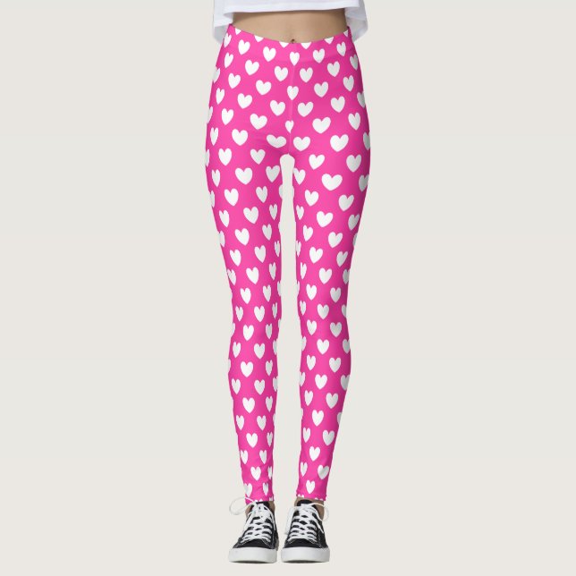 Leggings Coeurs polka blanc sur rose fuchsia (Devant)