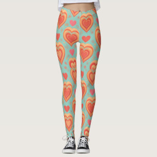 Leggings Cœurs Rétro Groovy Années 70 Amour Corail Menthe
