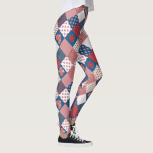 Leggings Coeurs romantiques et Rose Faux Patchwork