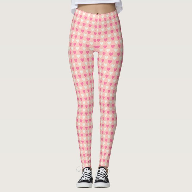 Leggings Coeurs roses et crémeuses Jambes femmes (Devant)