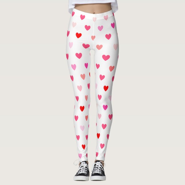 Leggings Coeurs roses et rouges de jour de Valentines (Devant)