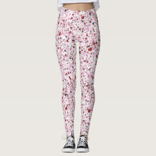 Leggings Coeurs rouges, roses et gris, Peinture à éclats