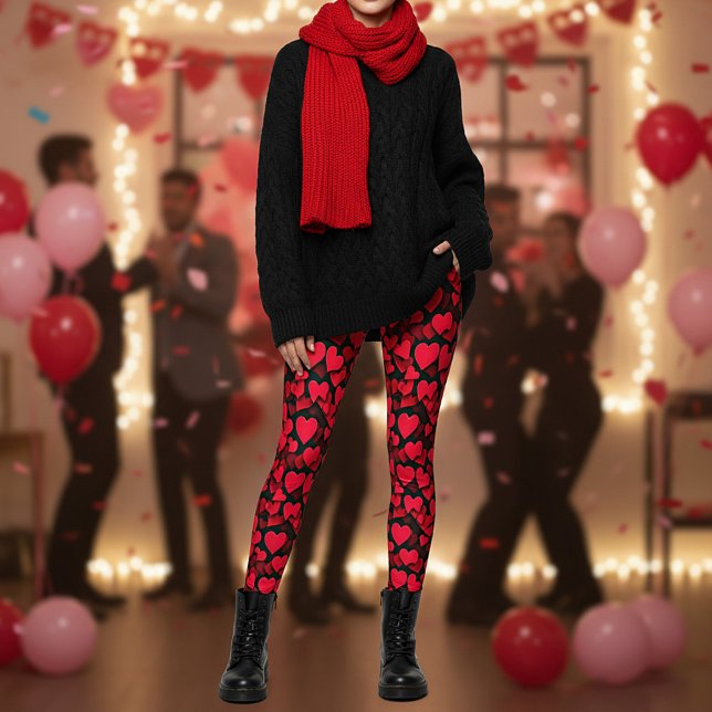 Leggings Coeurs rouges sur la valentine noire (Créateur téléchargé)
