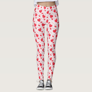 Leggings Coeurs rouges, texte, "aime-toi", rouge et blanc, 