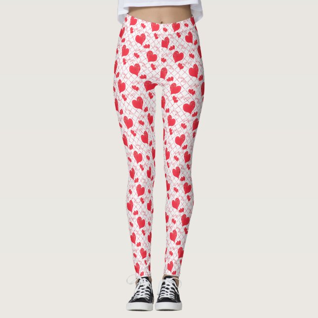 Leggings Coeurs rouges, texte, "aime-toi", rouge et blanc,  (Devant)
