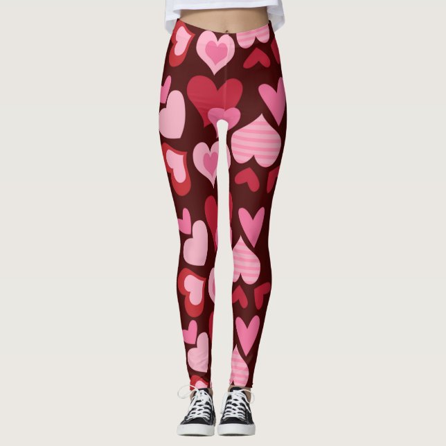 Leggings Coeurs sur Arrière - plan rouge foncé - pour Valen (Devant)