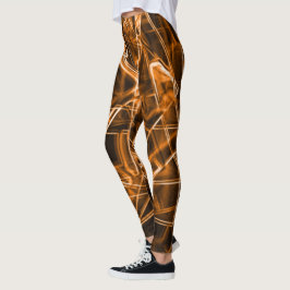 Leggings coins carrés et taches "néon" orange