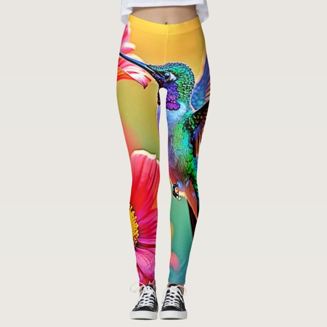 Leggings Colibri vibrant au coucher du soleil (Devant)