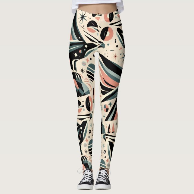 Leggings Collage d'aigle atomique à motif géométrique (Devant)