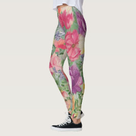 Leggings Collage de fleurs d'été aquarelle