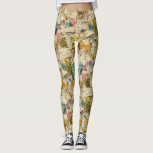 Leggings Collage floral vintage avec texture de papier viei