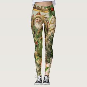Leggings Collage Noël Père Noël Vert Ancien Monde Antique