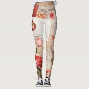 Leggings Collage romantique vintage Rose (3)