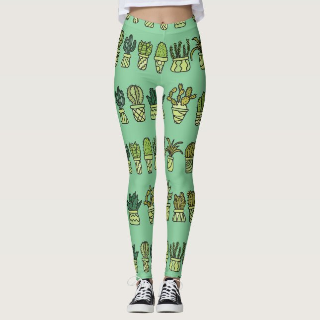 Leggings Collection Cactus : Jeu De Doodles Dessiné À La Ma (Devant)