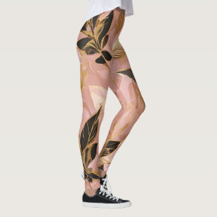 Leggings Collection de Feuilles Boho Populaire en or rose