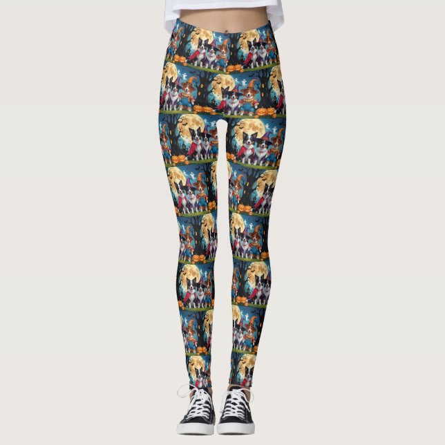 Leggings Collies frontalières Chiens Citrouille Halloween D (Devant)